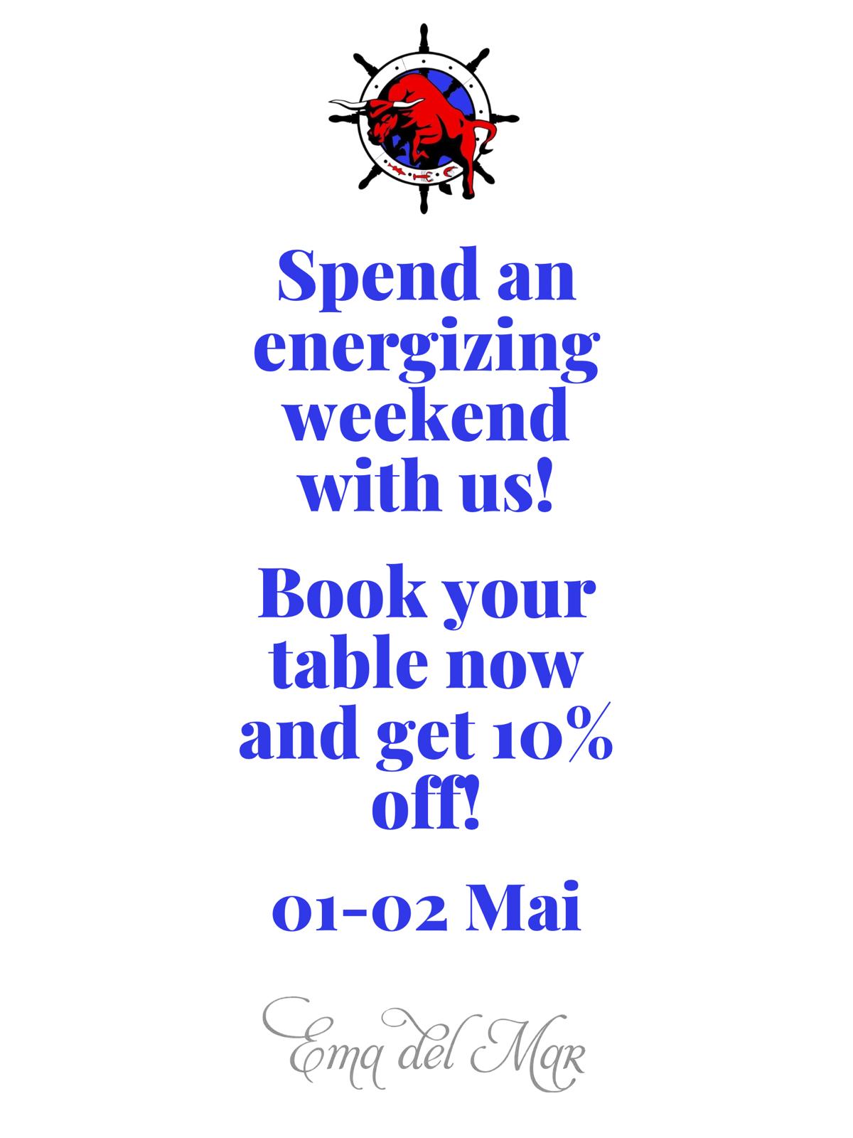 Book a table for 1 Mai